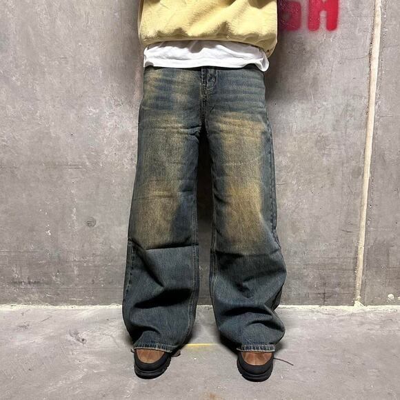 NAVY DESERT WIDE LEG BAGGY DENIM WAIST 28 MODELED